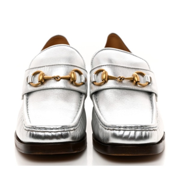 SOLD - GUCCI $795 NIB NWT Galassia GG Marmont Fringe 50mm Loafer Pumps Argento - Picture 4 of 9